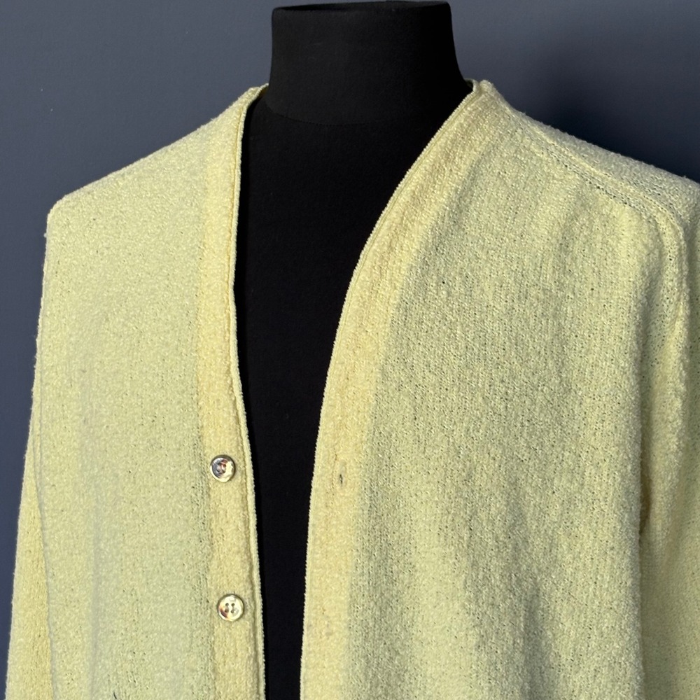Vintage 1960s Lemon Yellow Cardigan | Size Large | Dacron Polyester Knit |USA